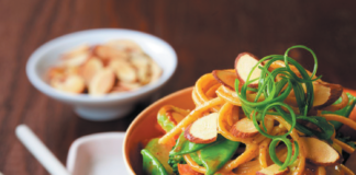 Asian Noodle Bowl with Spicy Almond Sauce