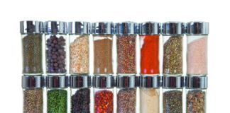 Row of jars with spices