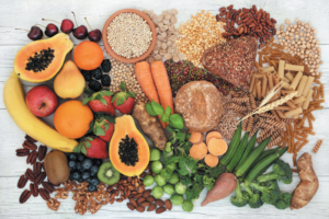 Fiber—like that found in fruits, vegetables, whole grains, legumes, nuts, and seeds—provides food for beneficial bacteria in our guts.