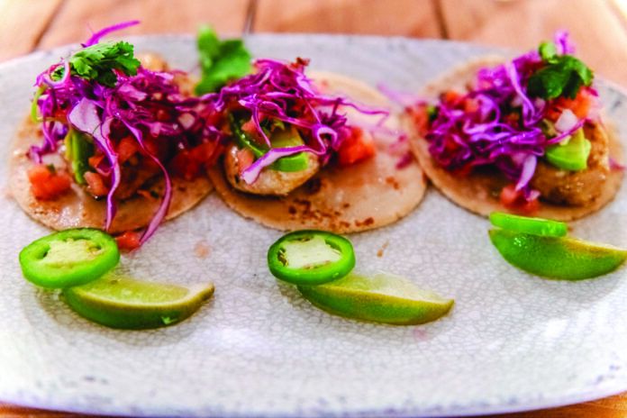Three Fish Tacos In Plate