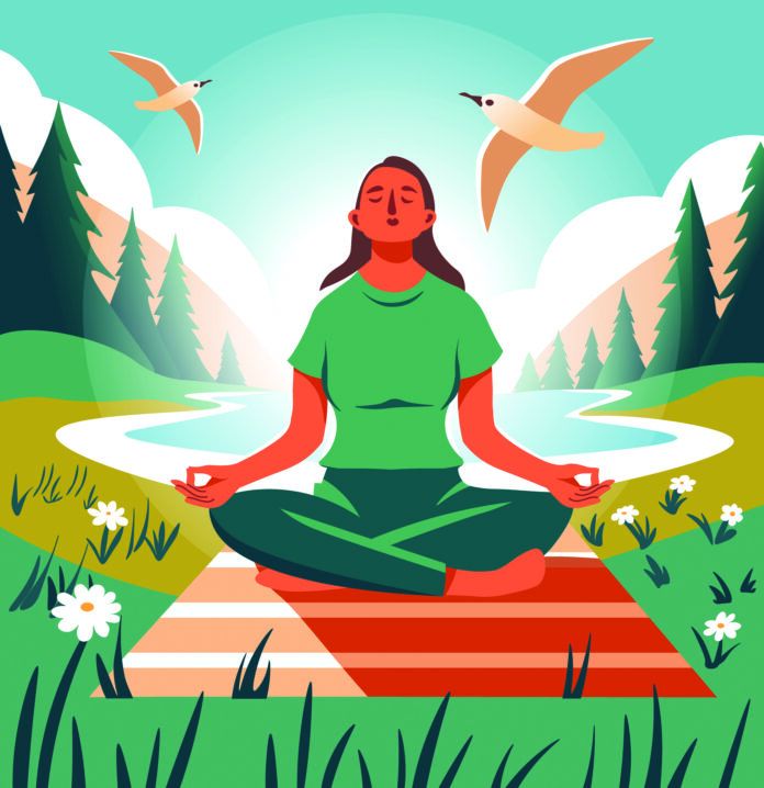 Serene Outdoor Meditation Vector Art