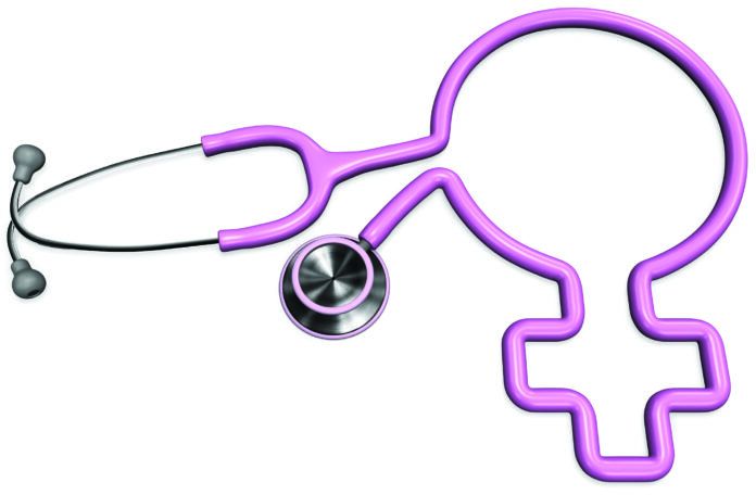 Pink stethoscope forming a female icon